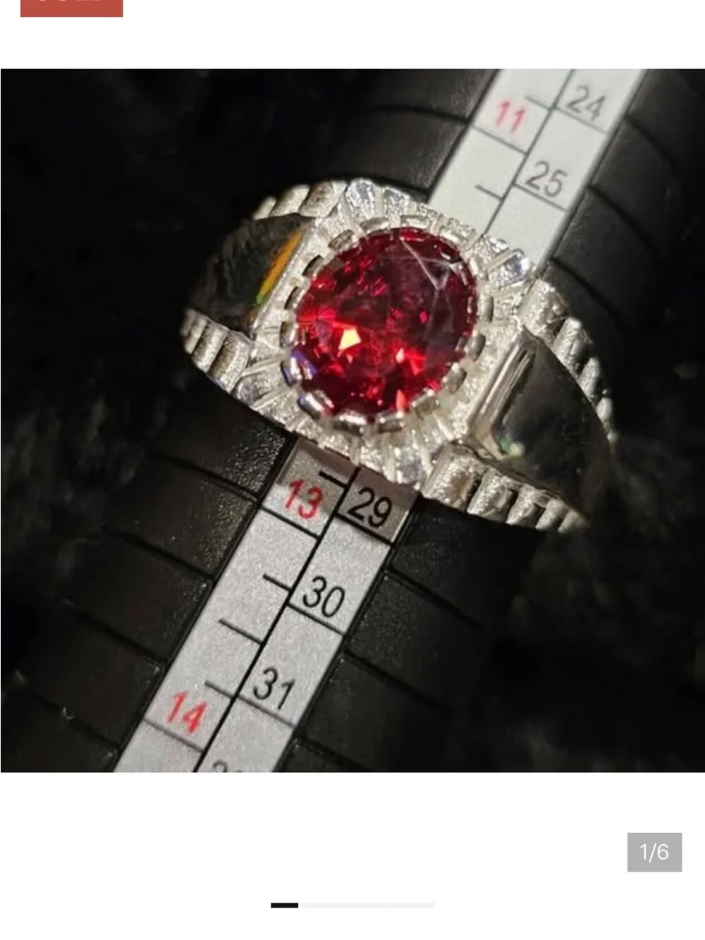 Men's Silver Ring with Deep Red Oval Stone